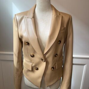 Veronica Beard PERFECT Sz 4 Cooke Dbl-Breasted Faux Leather Dickey Blazer/Tan